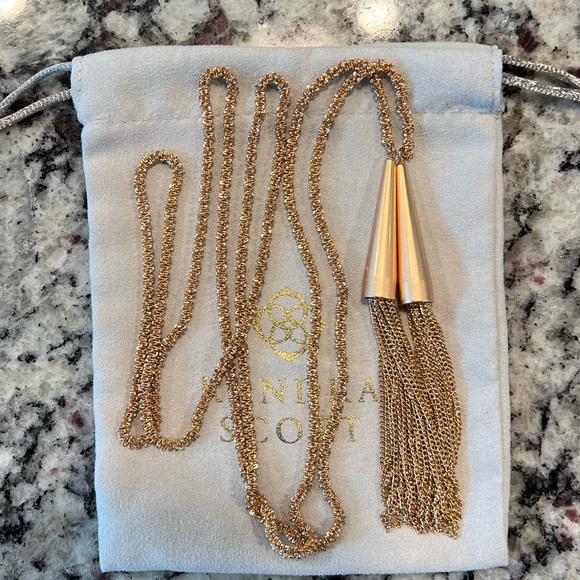 Kendra Scott Rose Gold Phara Lariat Necklace Fringe Tassels - Picture 3 of 8